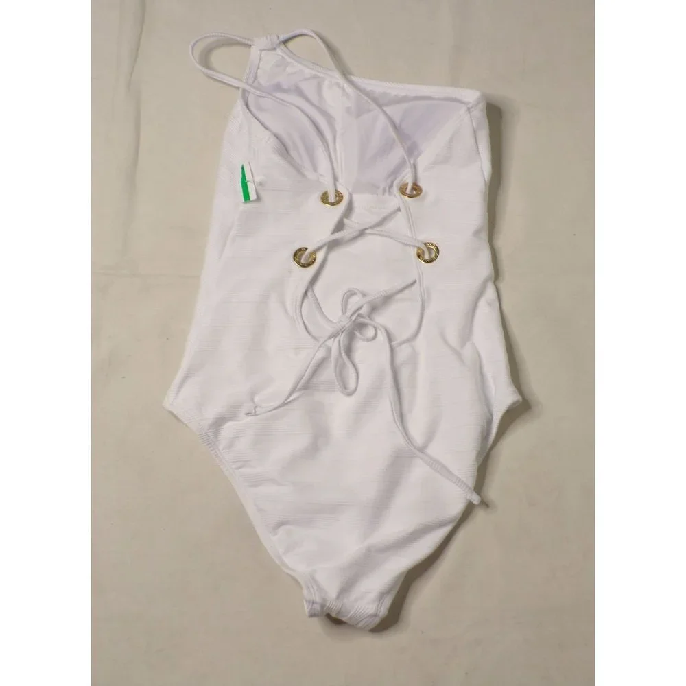 LA BLANCA Linea One-Shoulder Mio One Piece Swimsuit White 6 NEW - Picture 4 of 4